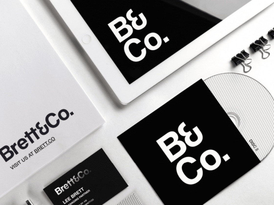 Brett and Co stationery and notebooks carrying the black and white B and Co monogram | Brand Identity and Print Design, Brett and Co