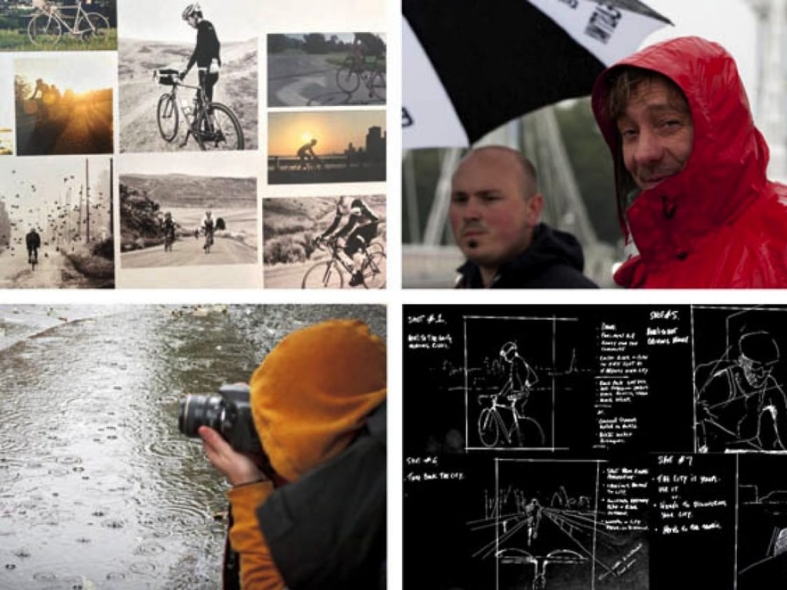 A moodboard of cycling photography and bicycle design sketches | Consumer Brand Strategy and Visual Identity, Eastway Bikes