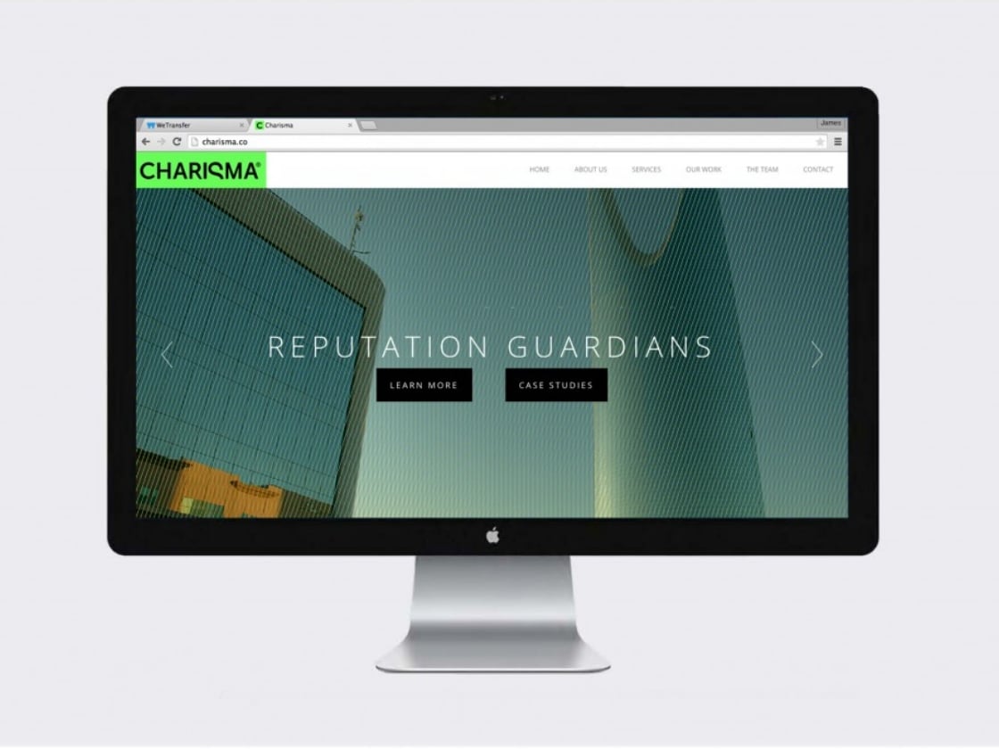 The Charisma website homepage shown on a desktop monitor | Reputation Brand Strategy and Digital Identity
