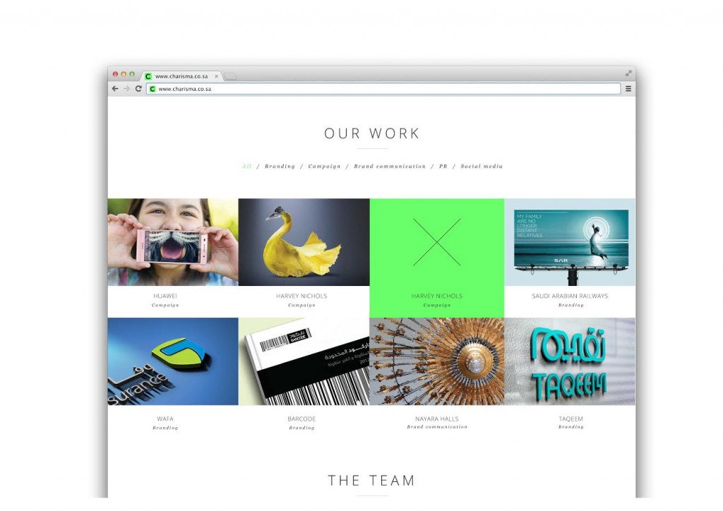 The Charisma Our Work page showing a grid of client campaign thumbnails | Reputation Brand Strategy, Charisma