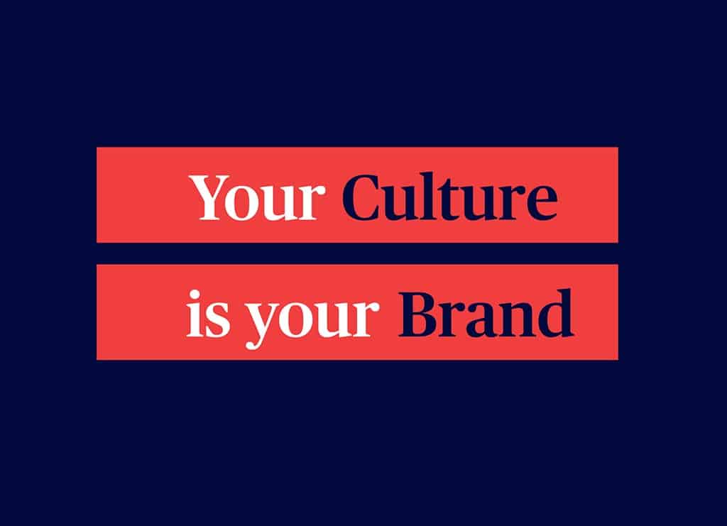 The line Your Culture is your Brand set in red panels on a navy background.