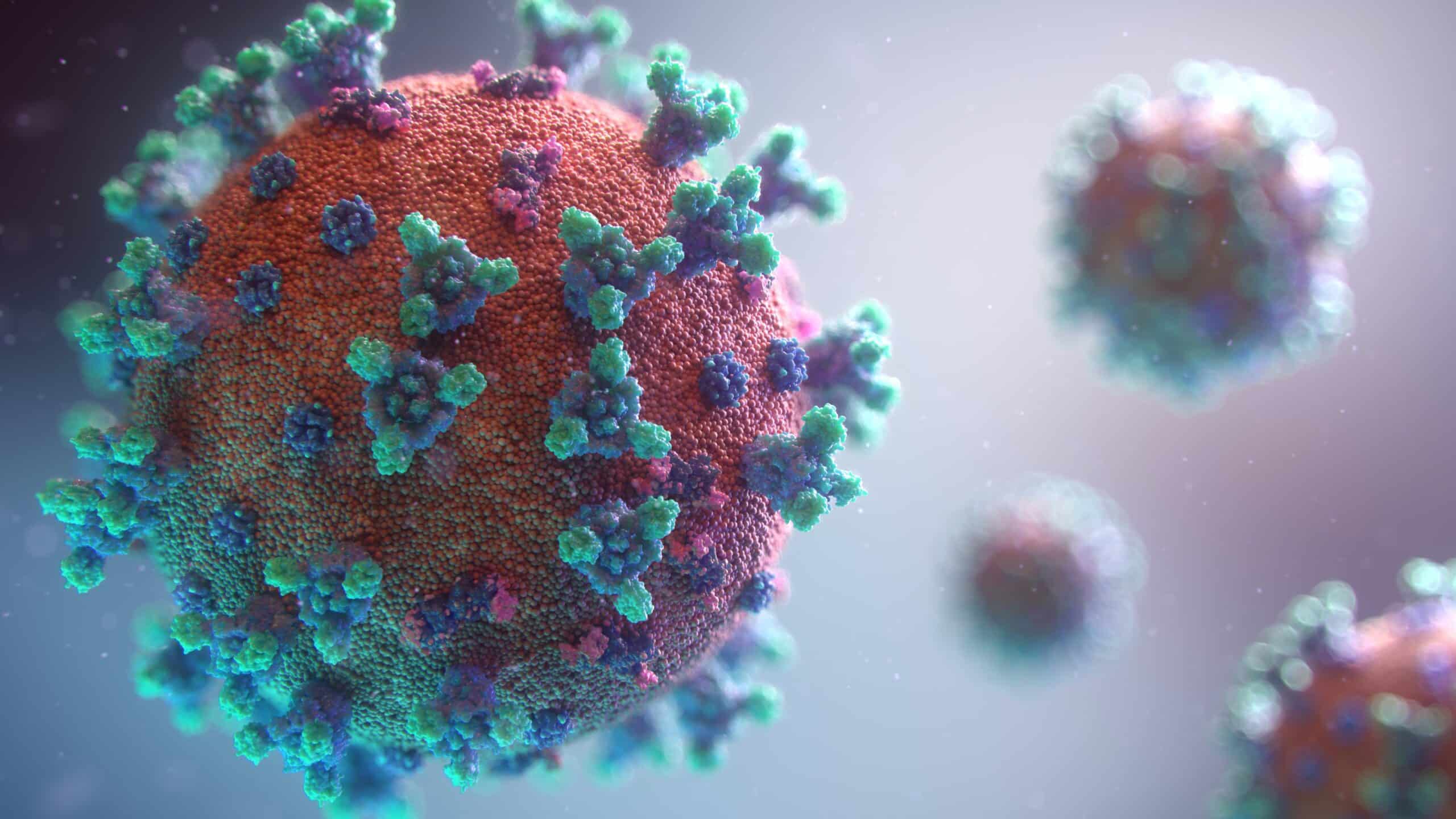A rendering of coronavirus particles, illustrating the market conditions brands had to navigate through the pandemic.