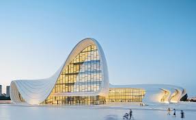 The Heydar Aliyev Center in Baku, its curved white facade an example of landmark architecture and design.