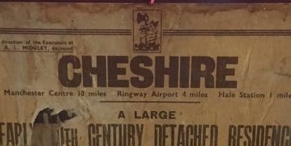 A Victorian Cheshire property auction poster, its wood-type headline advertising a detached residence.