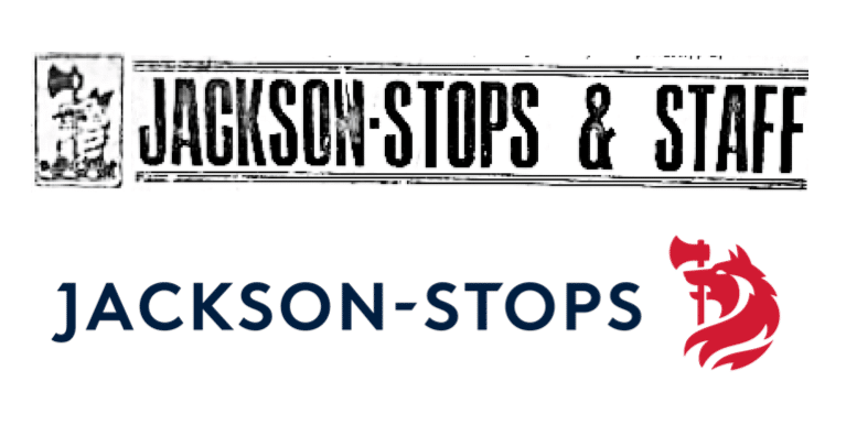 The Jackson-Stops and Staff logo above its redrawn Jackson-Stops successor, showing the rebrand side by side.