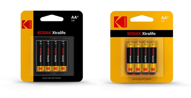Two Kodak Xtralife AA battery packs shown in the brand's yellow and black livery.