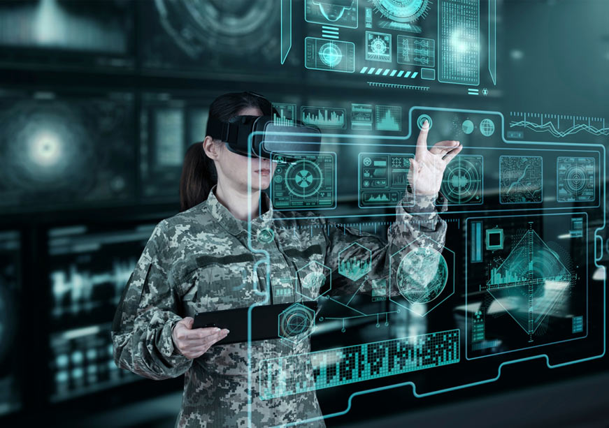 Digital defence command centre demonstrating advanced defence technology and aerospace innovation.