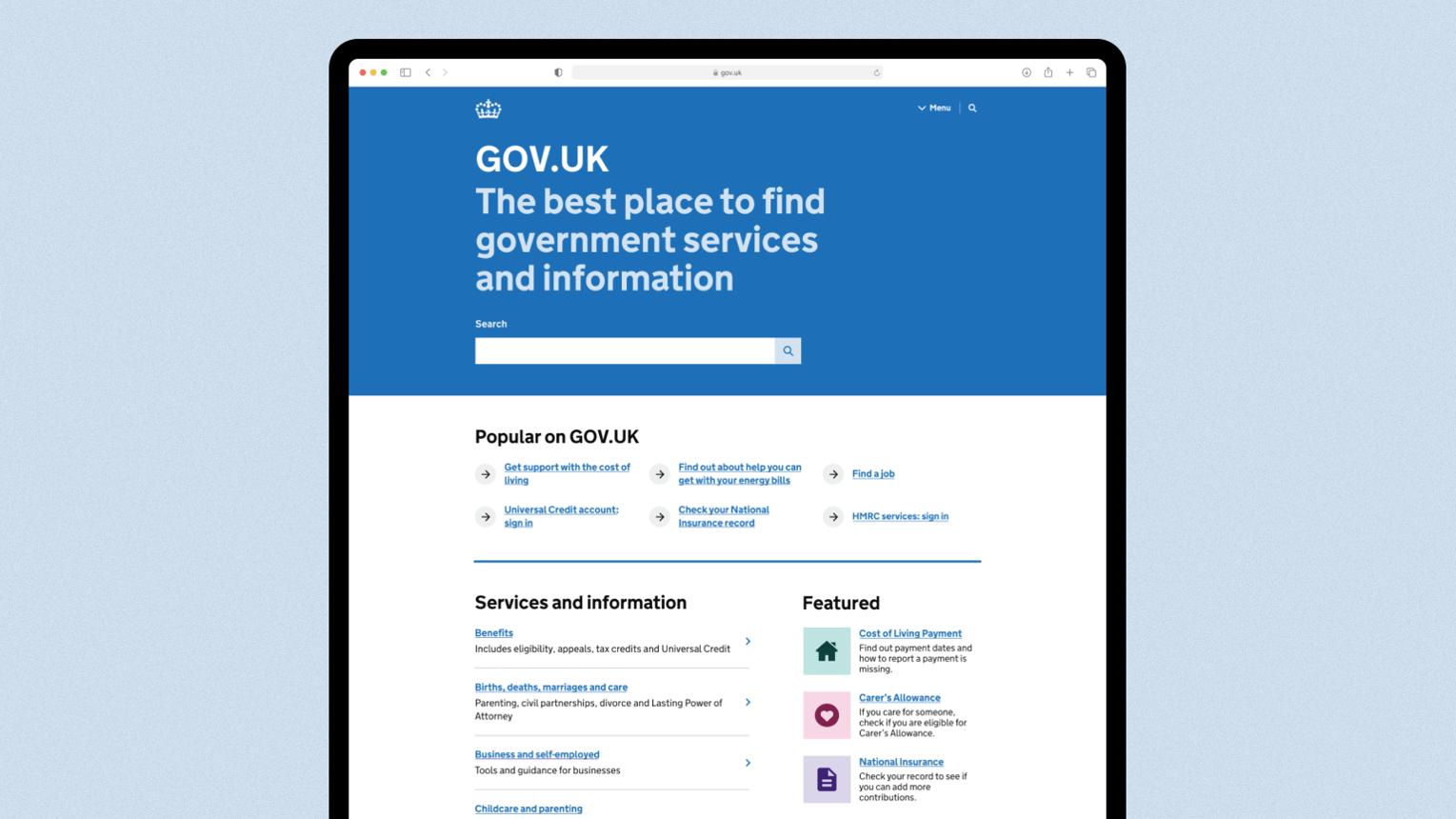 GOV.UK brand identity demonstrating clear and consistent government and public sector branding.