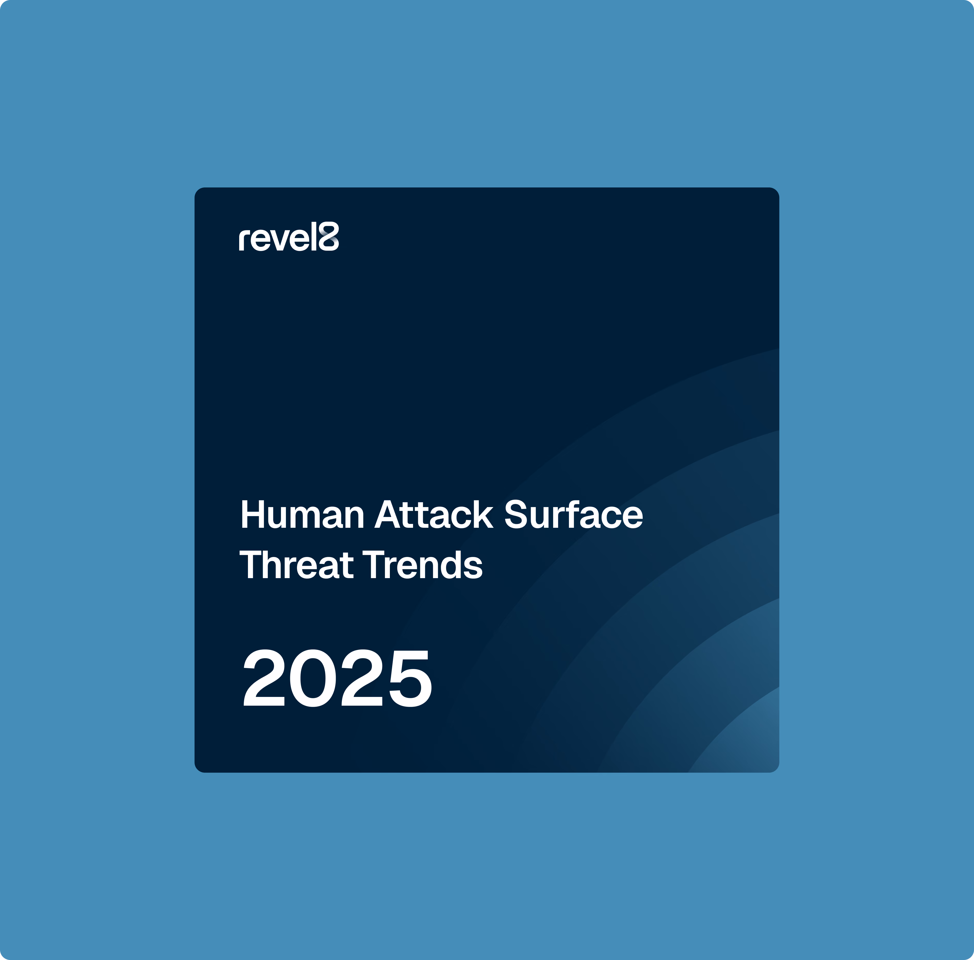 Cover with 'Human Attack Surface Threat Trends 2025' text on dark blue background with reveal8 logo.