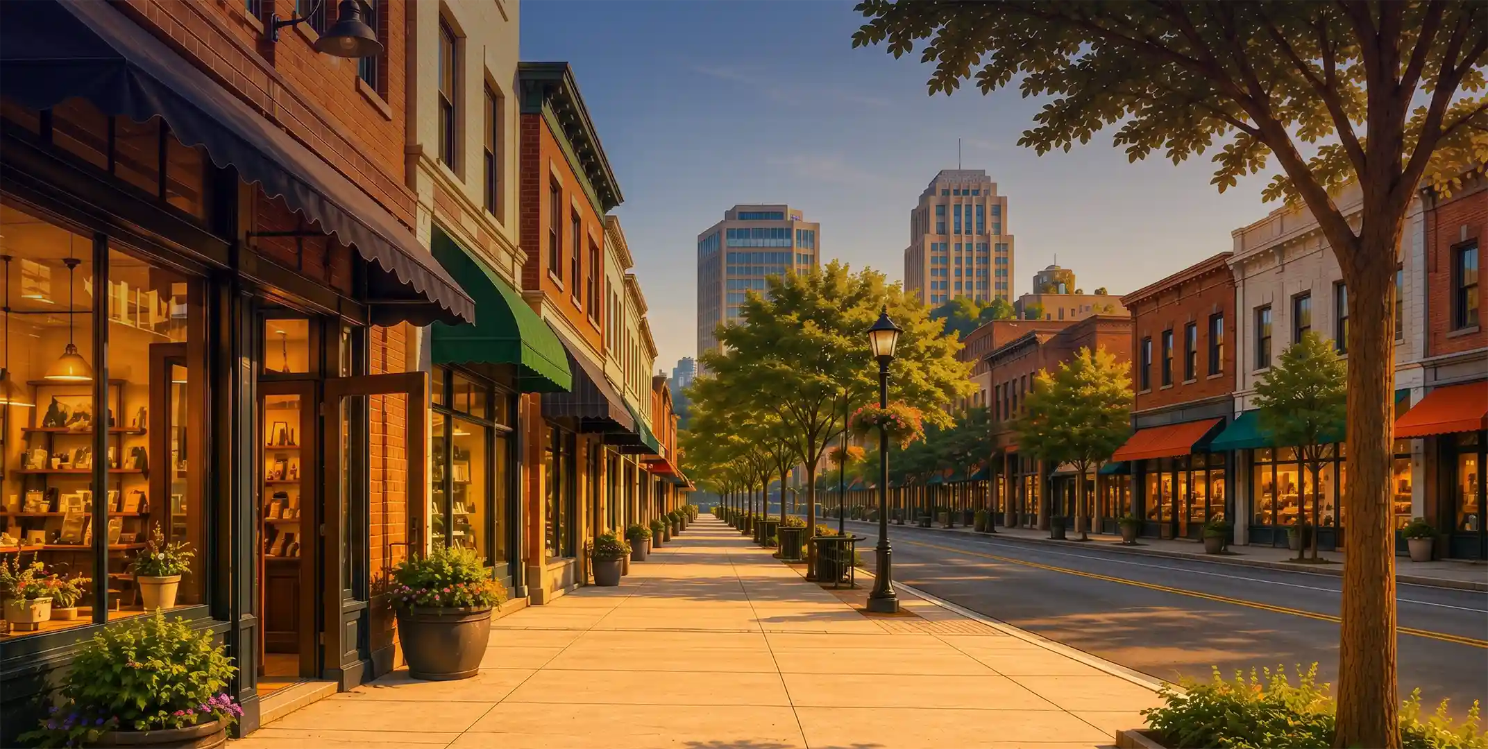 City street with brand hero character