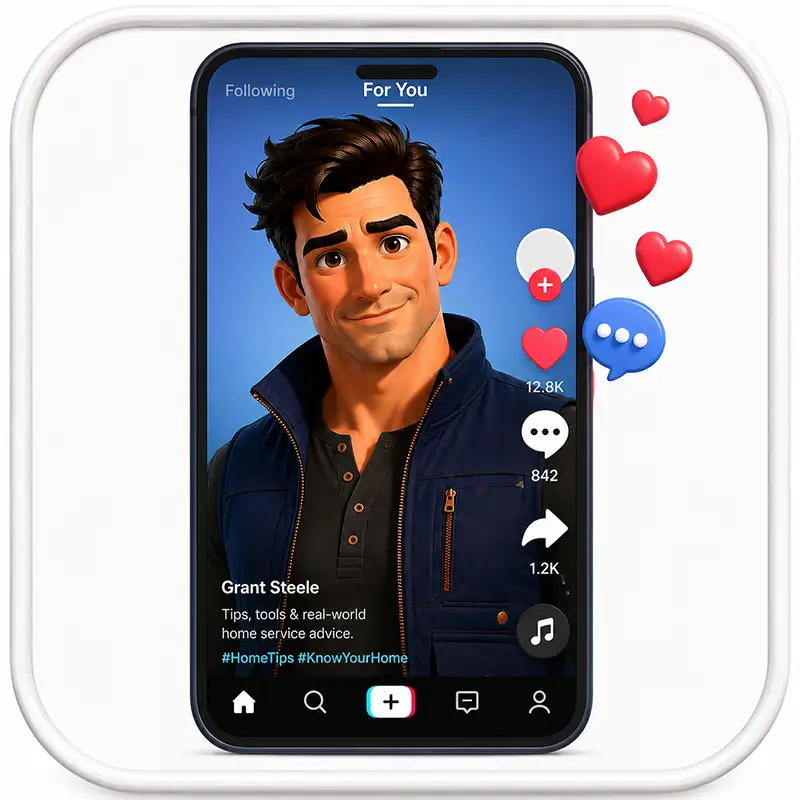 Brand character on a social media post, representing social platforms