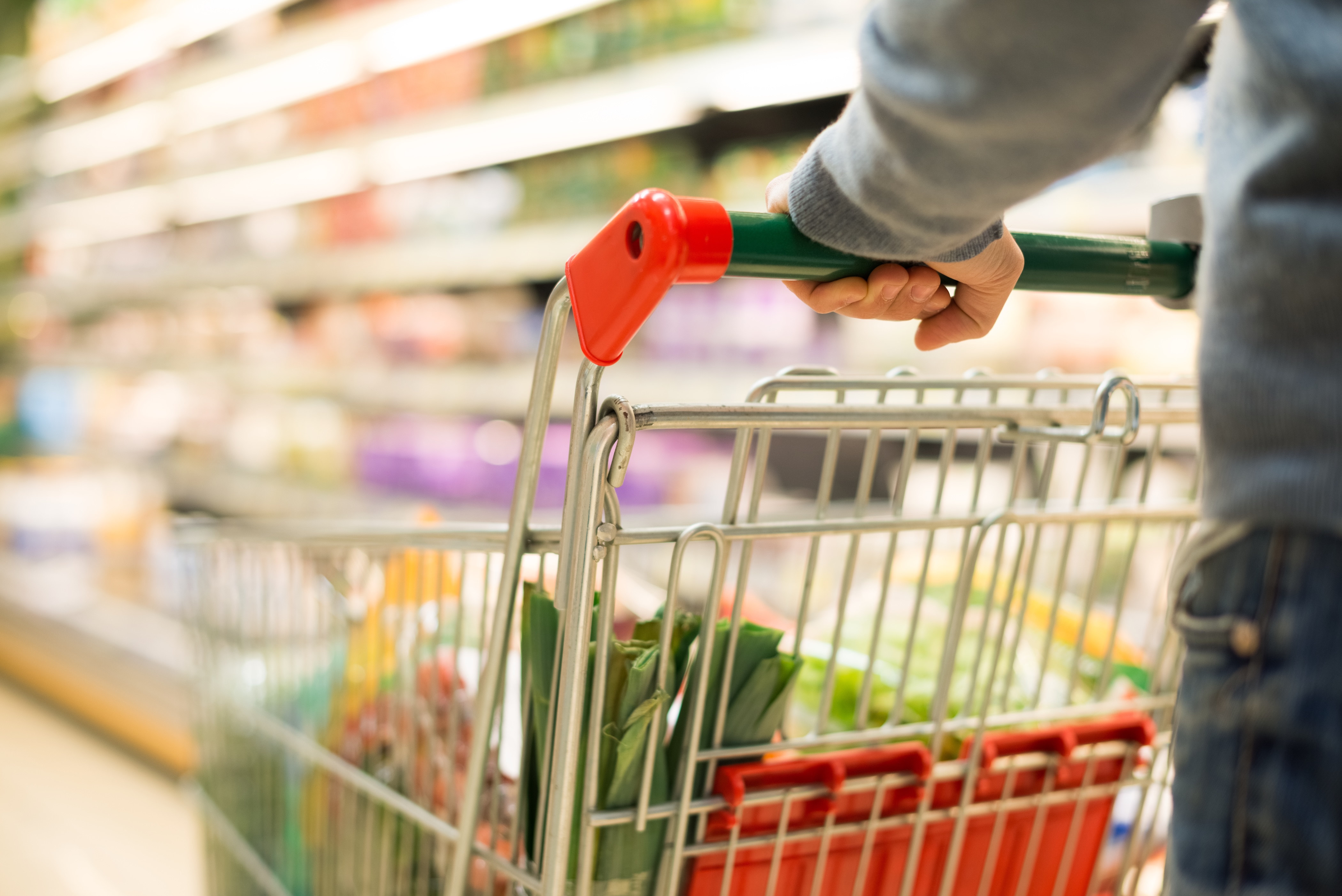 Grocery store shopping cart stock image