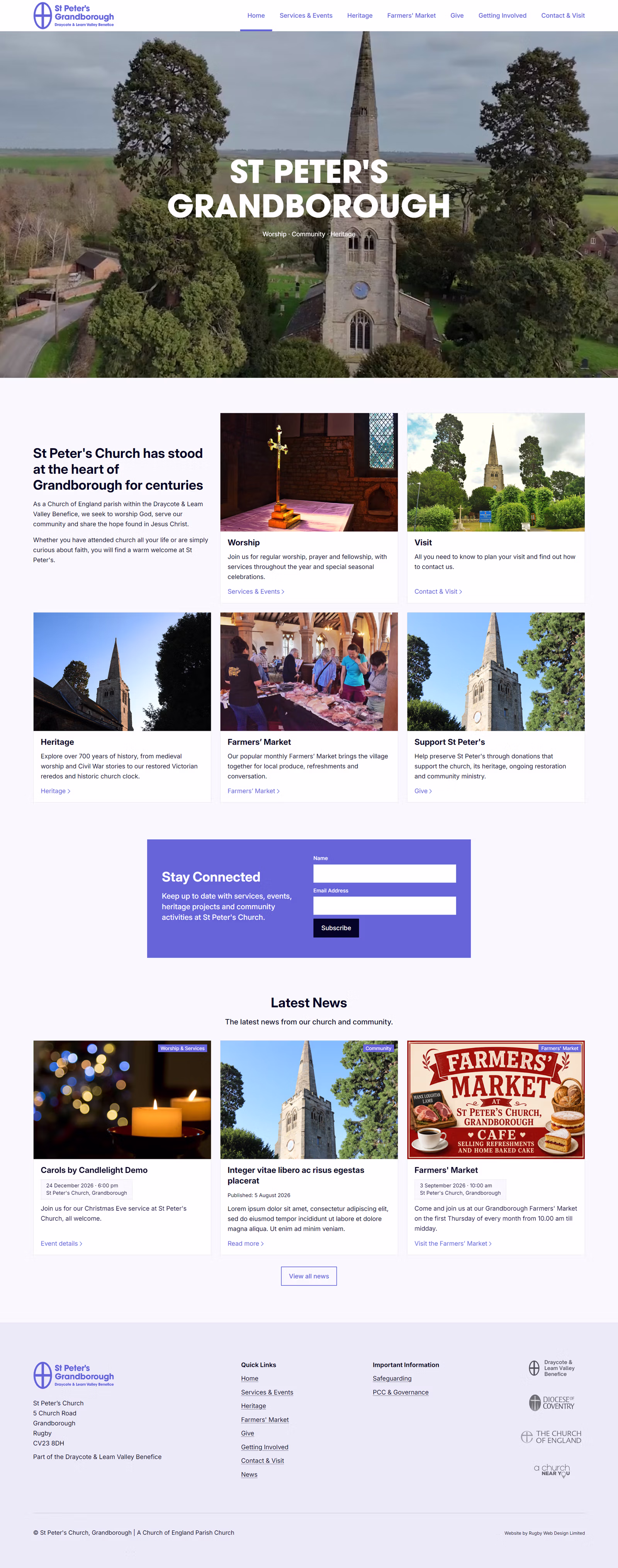 Website strategy, design and Webflow development for St Peter’s Church, Grandborough
