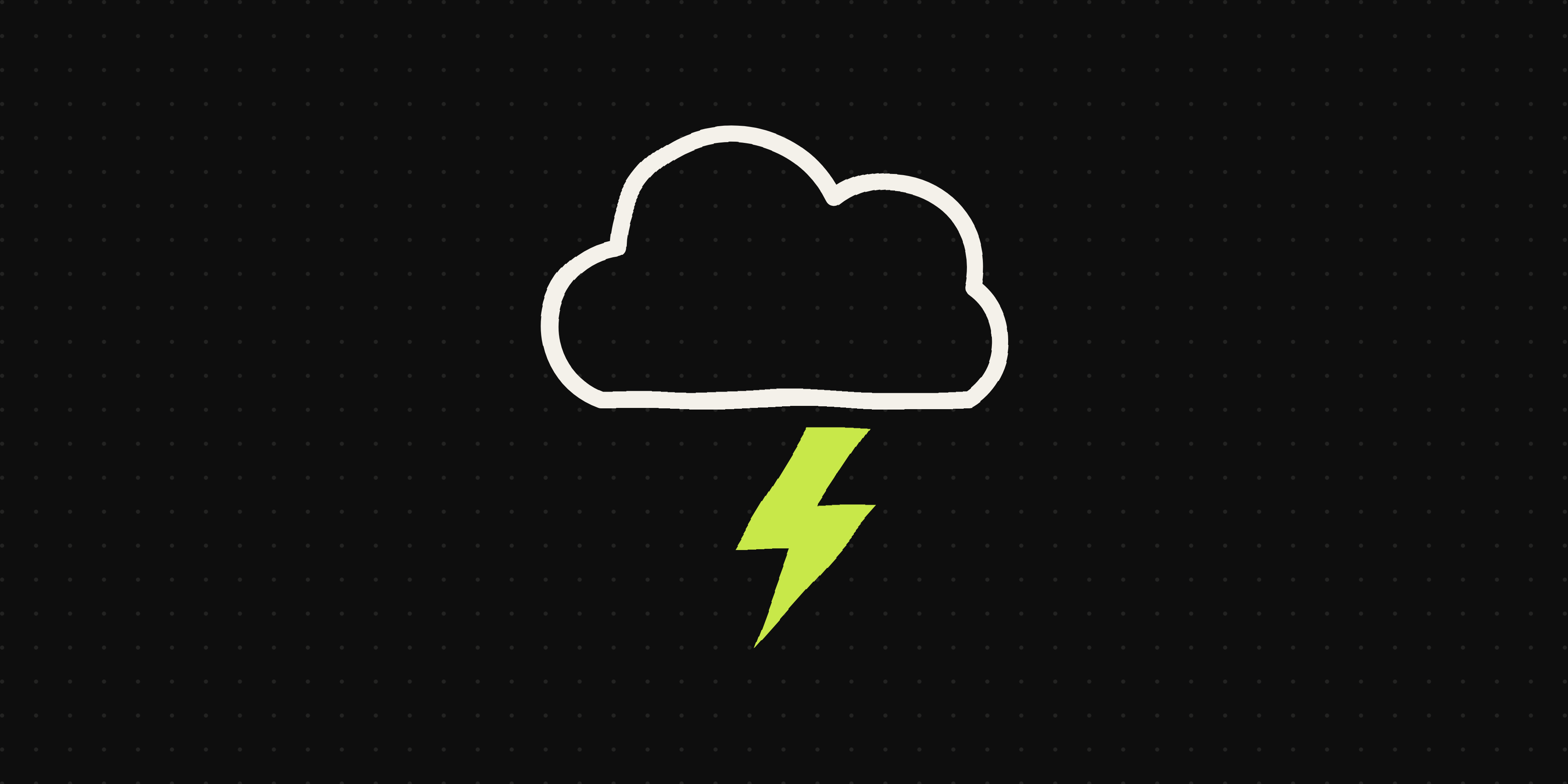 Hand-drawn cream cloud outline with a lime lightning bolt on a near-black background