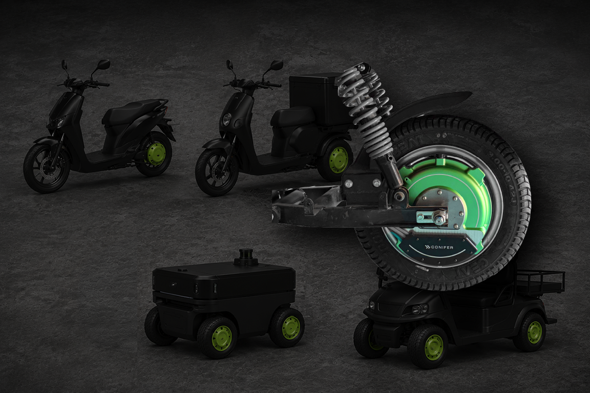 Conifer in-wheel geared powertrain