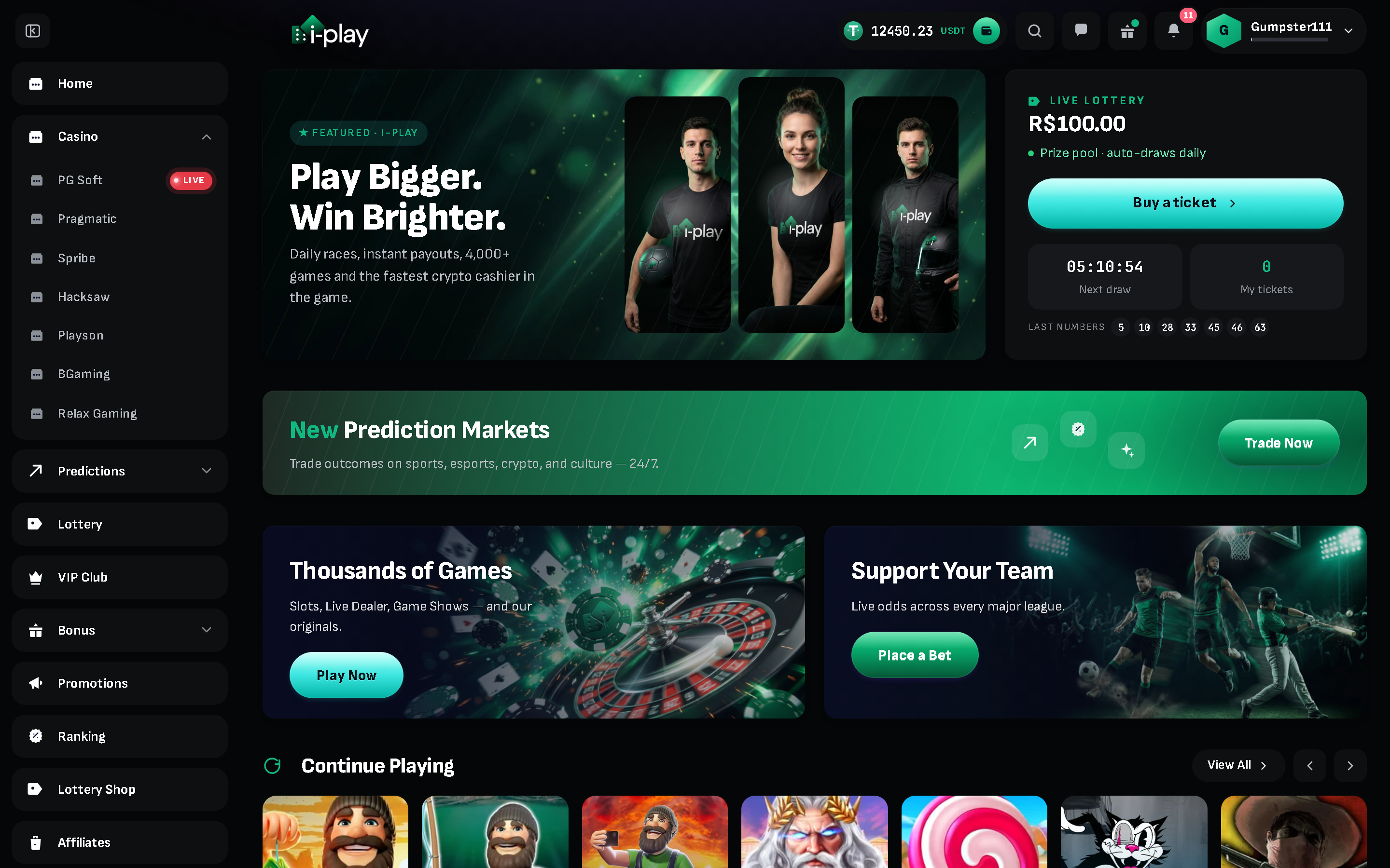 White-label casino player frontend, desktop preview