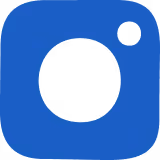 Blue Instagram logo with rounded square and circle in the center on white background.