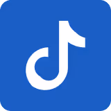 White TikTok logo on a blue circular background.