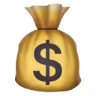 Gold money bag with a black dollar sign on it.