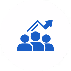 Three people icons below a rising arrow representing growth or progress.