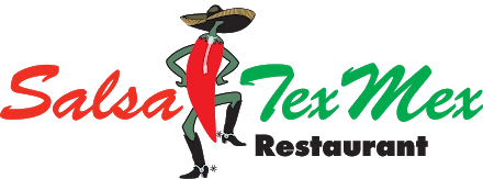 Logo of Salsa Tex Mex Restaurant featuring a red chili pepper wearing a sombrero and boots.