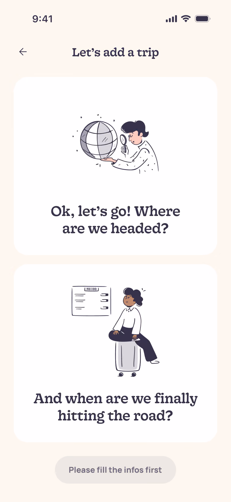 Add trip, step 1