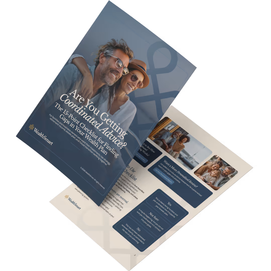 Brochure titled 'Are You Getting Coordinated Advice?' with a smiling couple and WealthSmart branding.