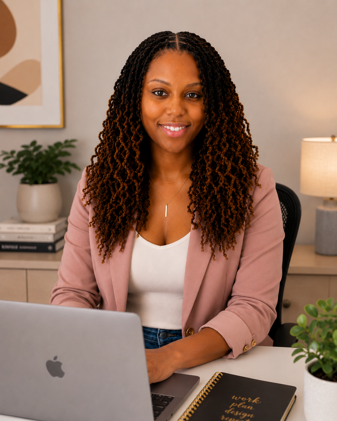 Shannon Jones working on a laptop