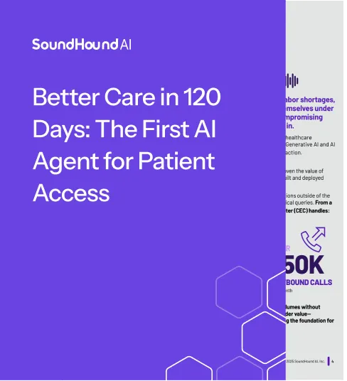 Cover page stating Better Care in 120 Days: The First AI Agent for Patient Access by SoundHound AI.