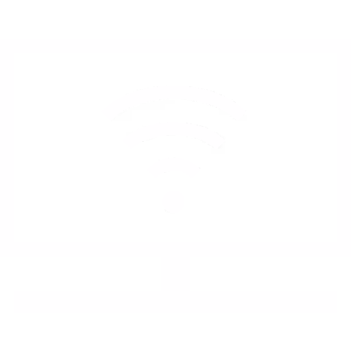 Black monitor screen displaying white Wi-Fi signal icon.