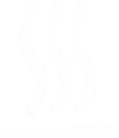 Three white vertical wavy lines above a horizontal white rectangle on black background representing heat or steam.