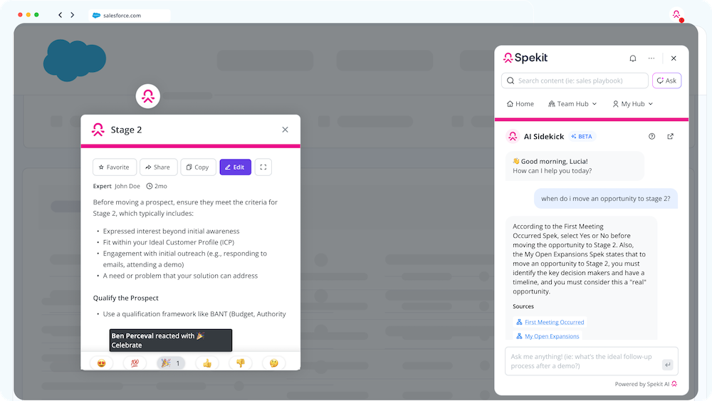 Spekit Surfaces Answers and Guidance in Salesforce
