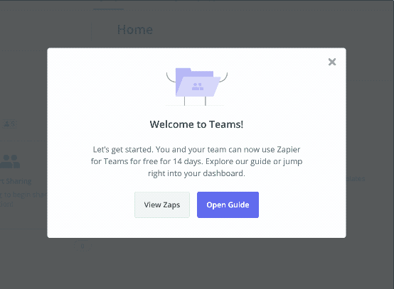 zapier welcome to teams animated modal window with confetti
