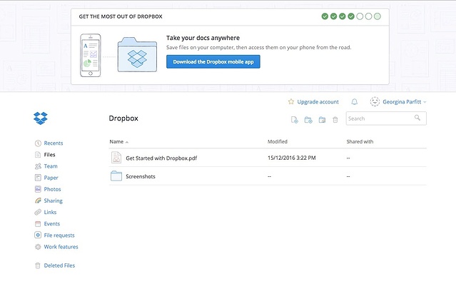 Dropbox CTA user onboarding
