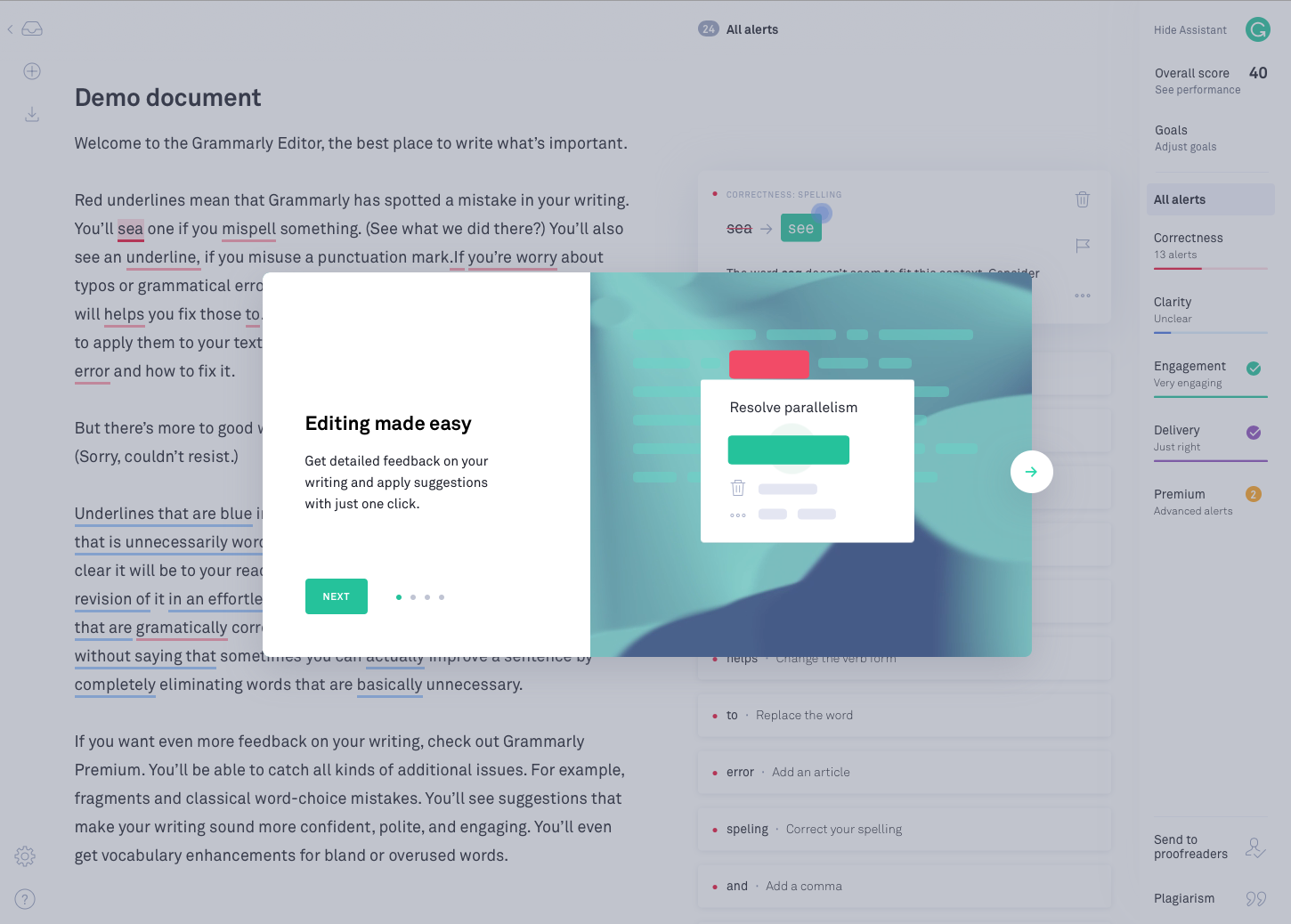 grammarly user onboarding modal flow