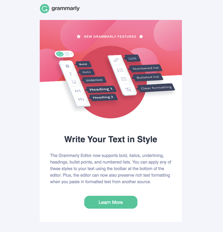 Grammarly product launch email