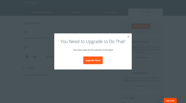zapier upgrade prompt