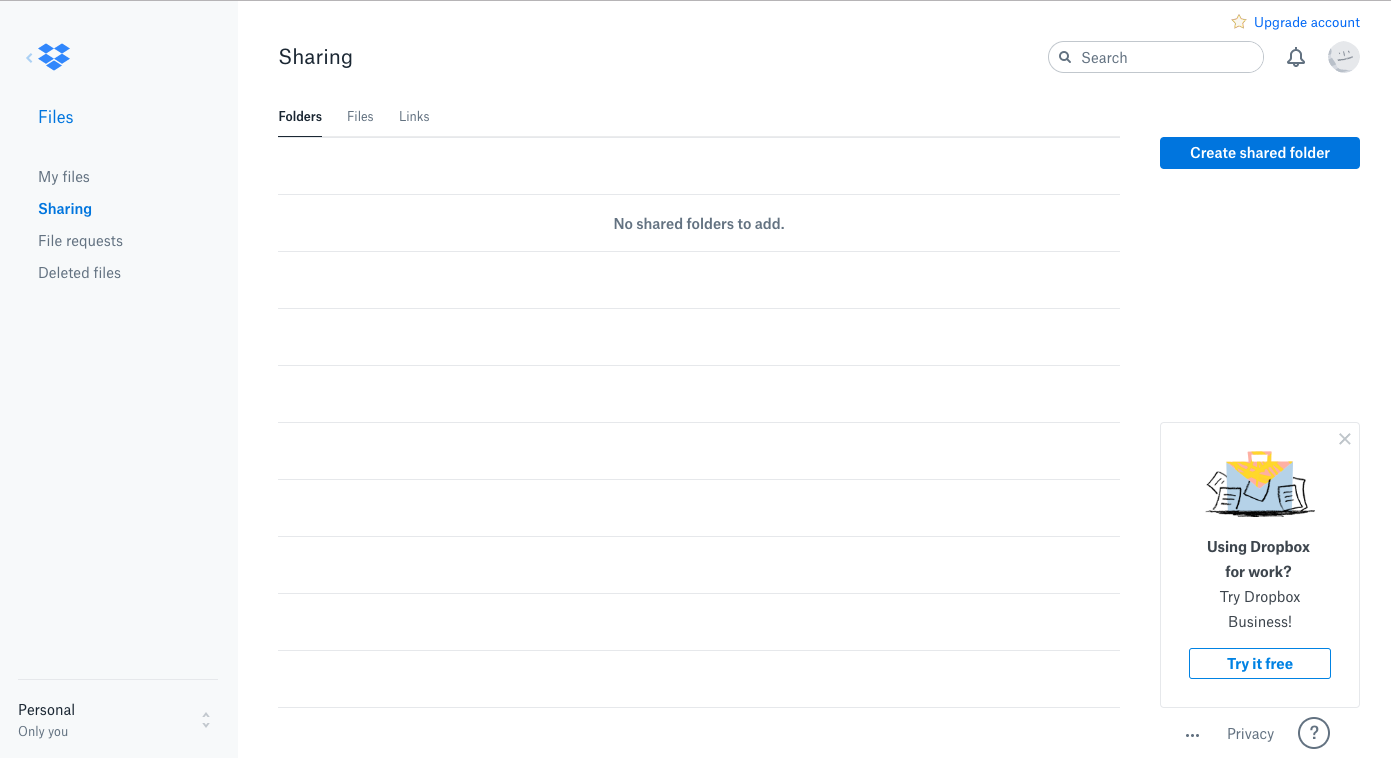 dropbox business uprade prompt example