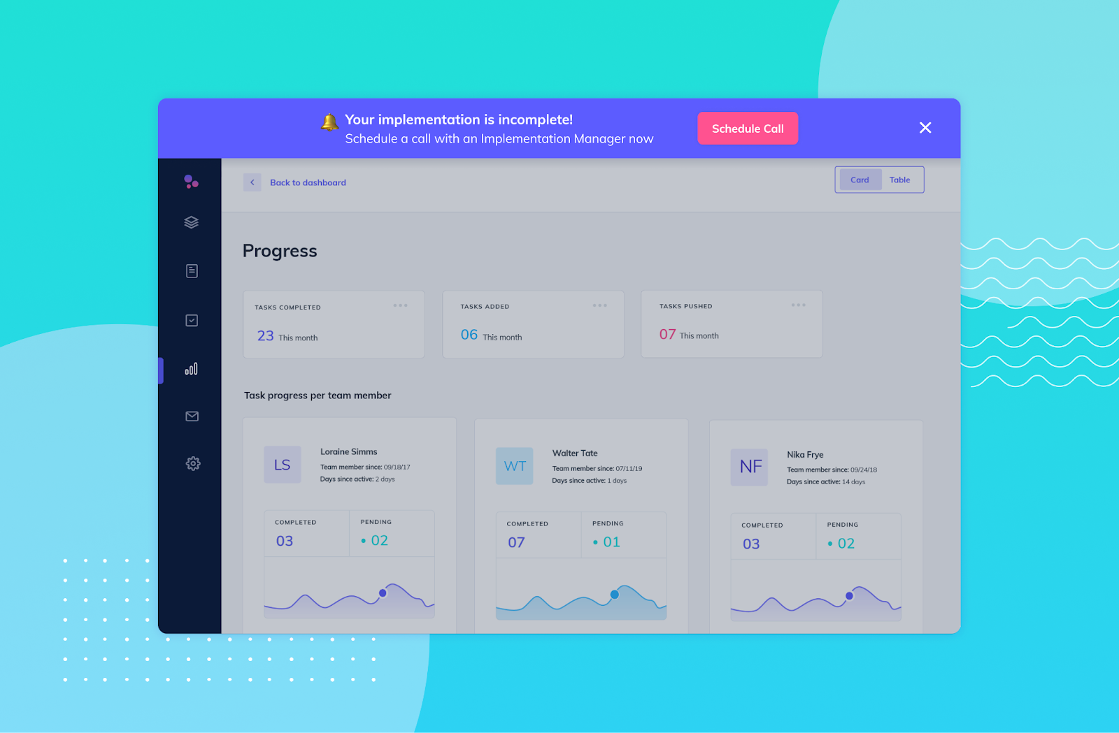 Screenshot of slideout pattern to complete onboarding set up