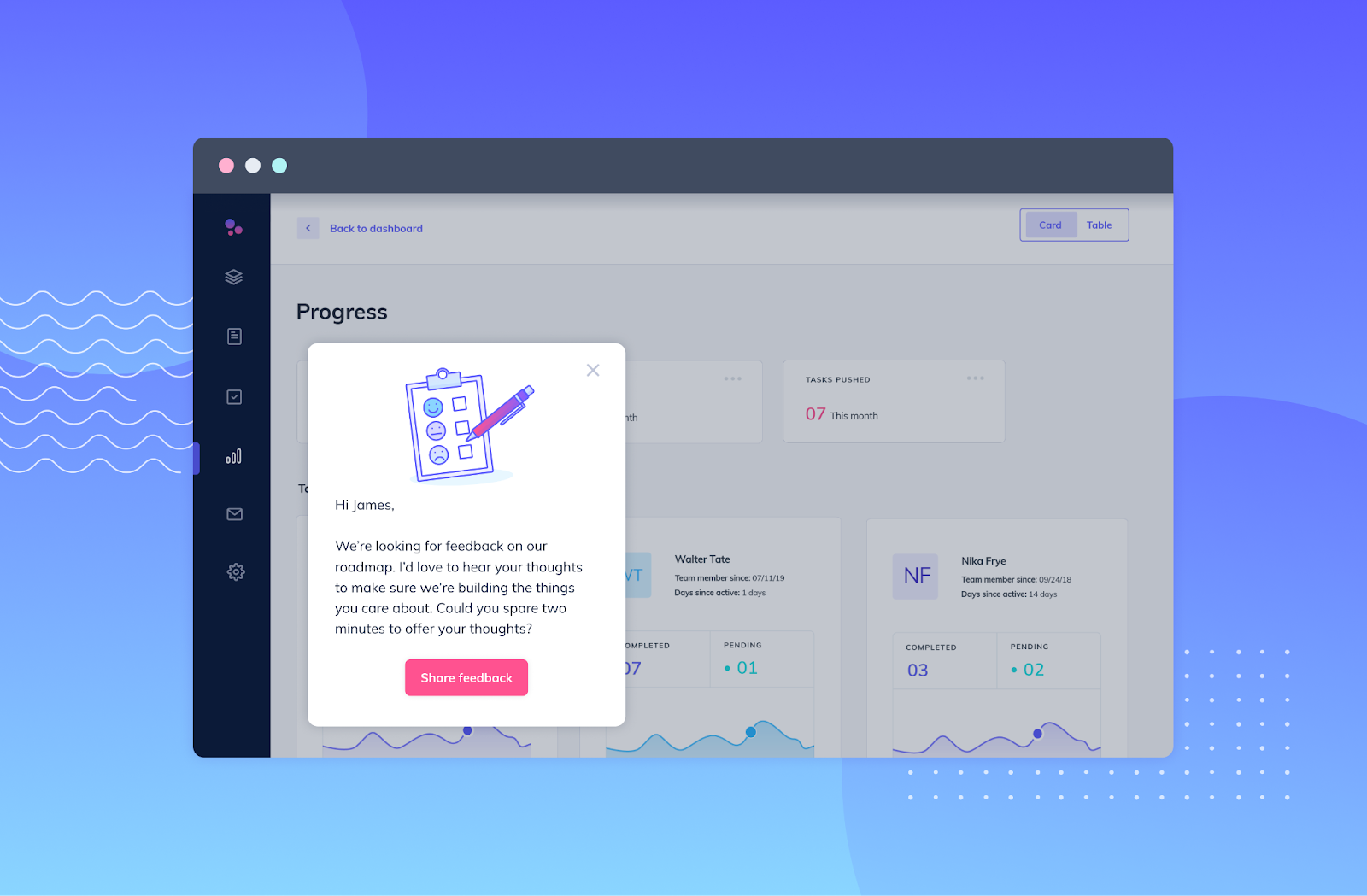 Screenshot of slideout to solicit feedback