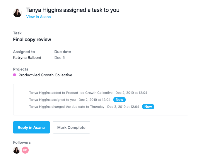 asana task assignment email