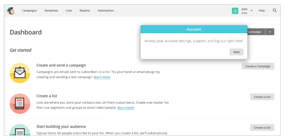 mailchimp's old onboarding flow