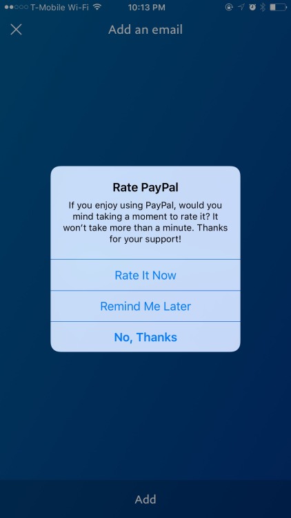 paypal ratings request popup - bad UX example