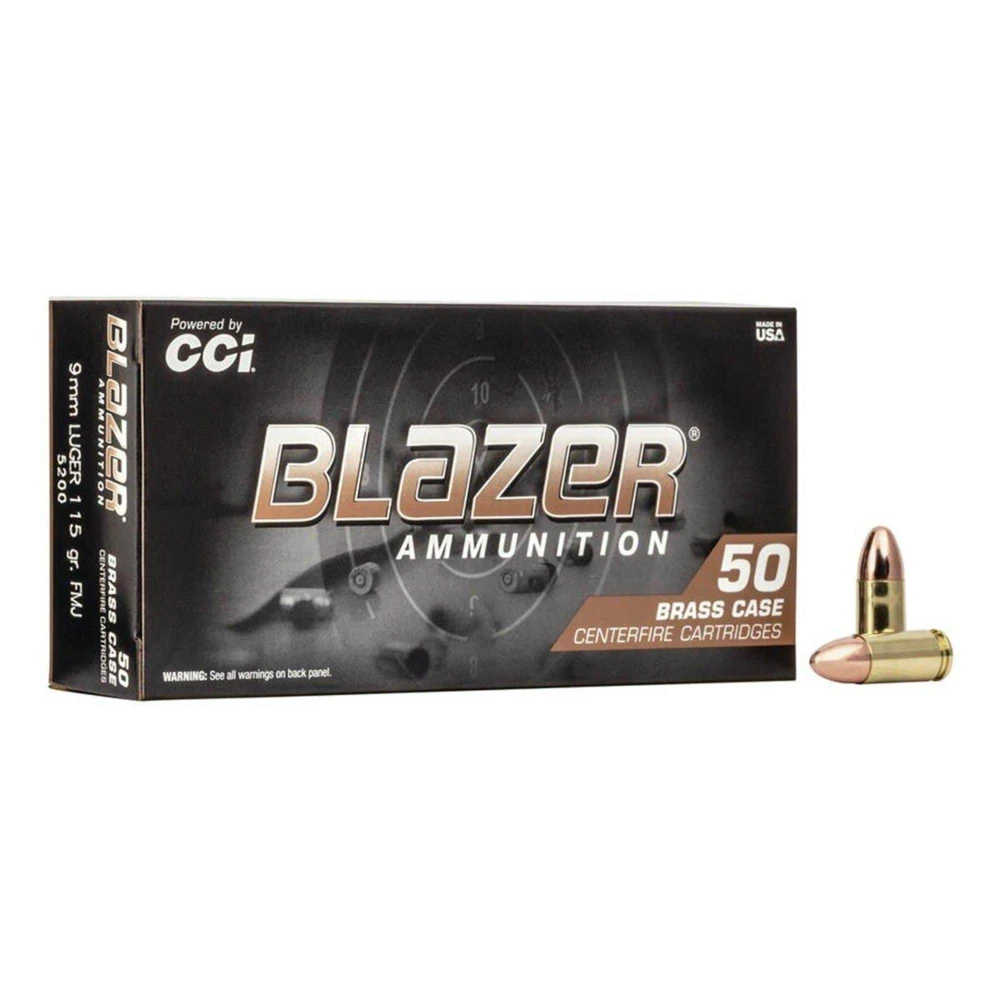 Blazer Brass 9mm 115-grain FMJ, 50-round box