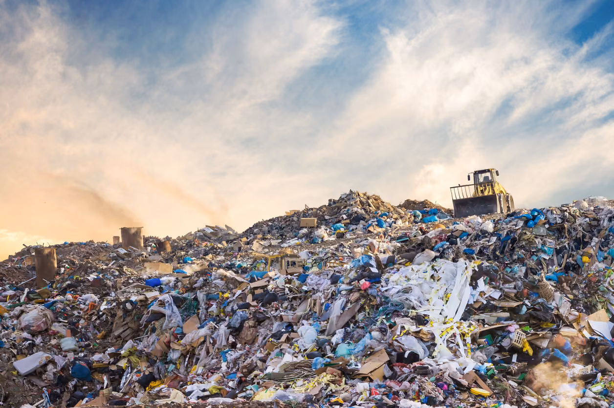 Heavy Machinery Moving Waste in a Landfill