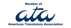 Logo of American Translators Association with 'Member of ata' text in blue.