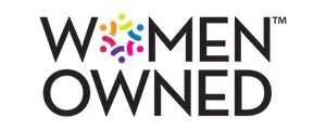 Women Owned logo with multicolored abstract figures forming the letter O in WOMEN.