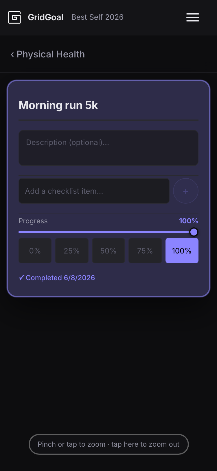 GridGoal — individual action detail