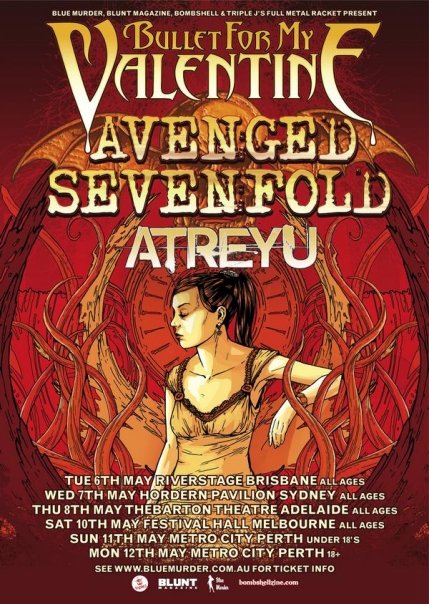 Bullet For My Valentine, Avenged Sevenfold and Atreyu tour poster