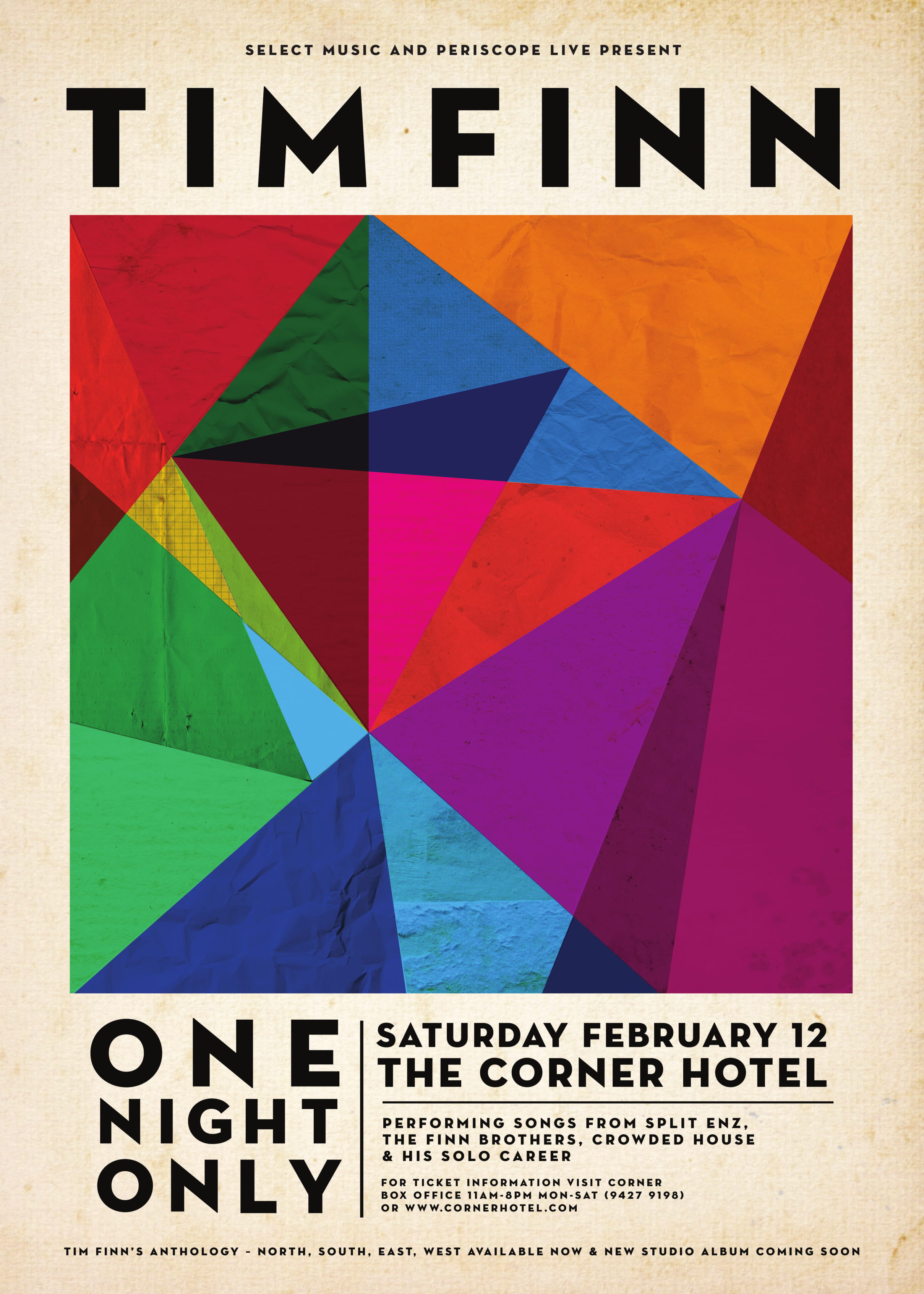 Tim Finn tour poster